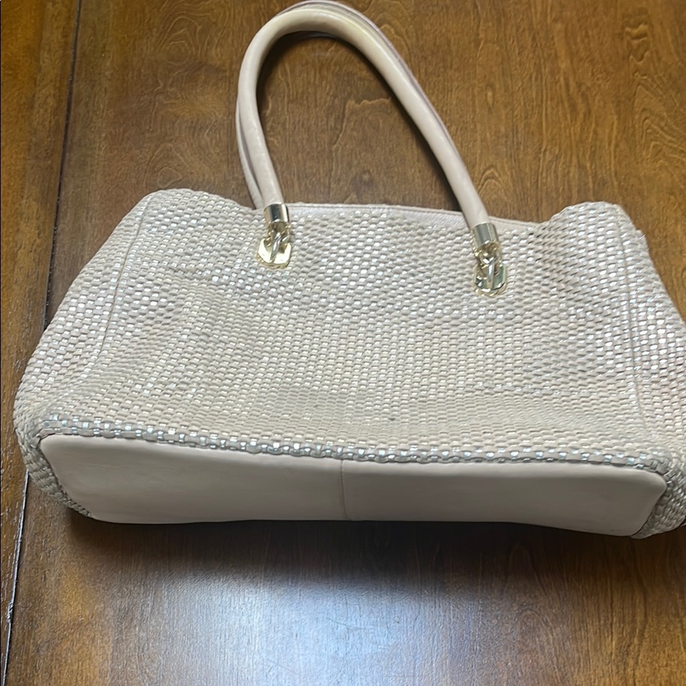 Cole Haan Cream Woven Shoulder Bag with Structured Design